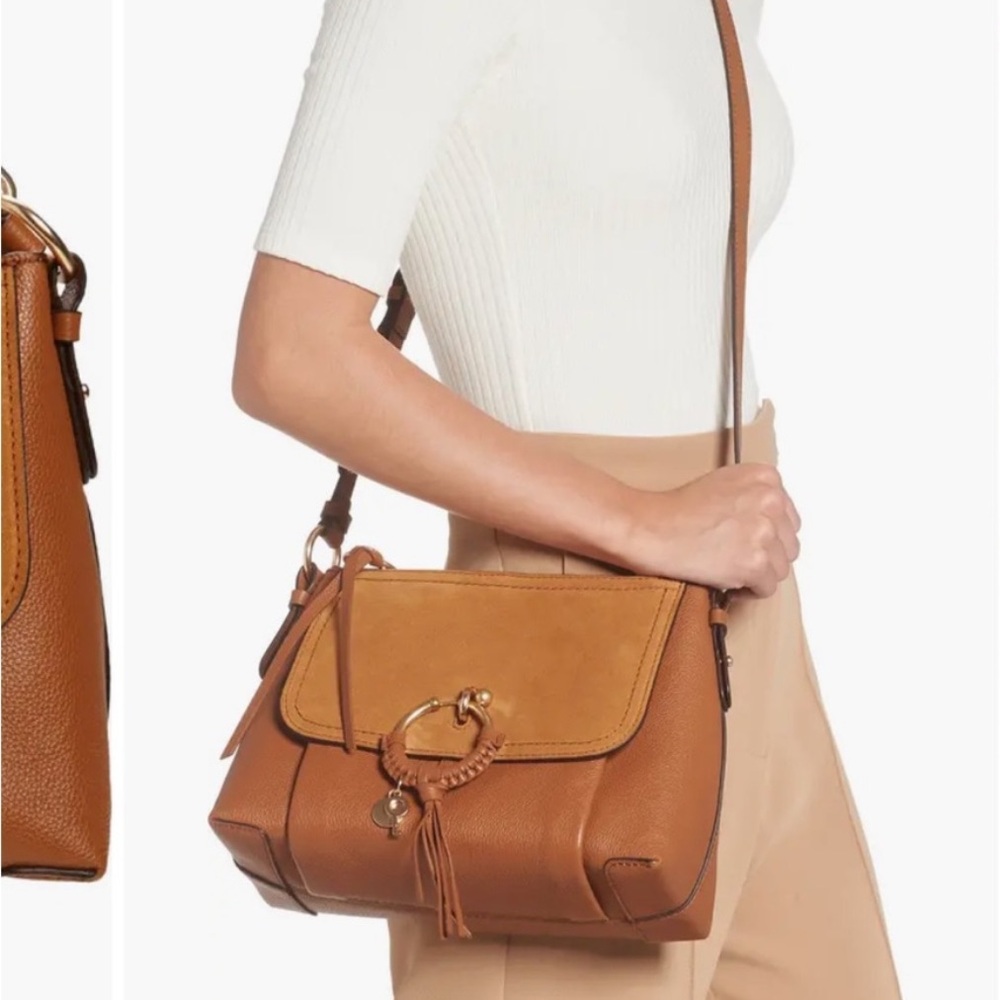 See by Chloe Joan Leather Suede Flap Top Zip Caramel Shoulder Bag by Chlo - Picture 3 of 8